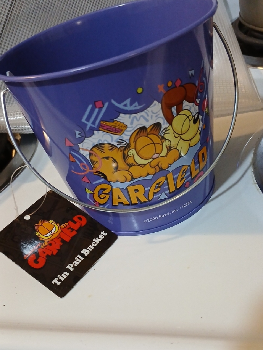 Garfield Purple Tin Pail Bucket with Handle - Licensed Party Favor